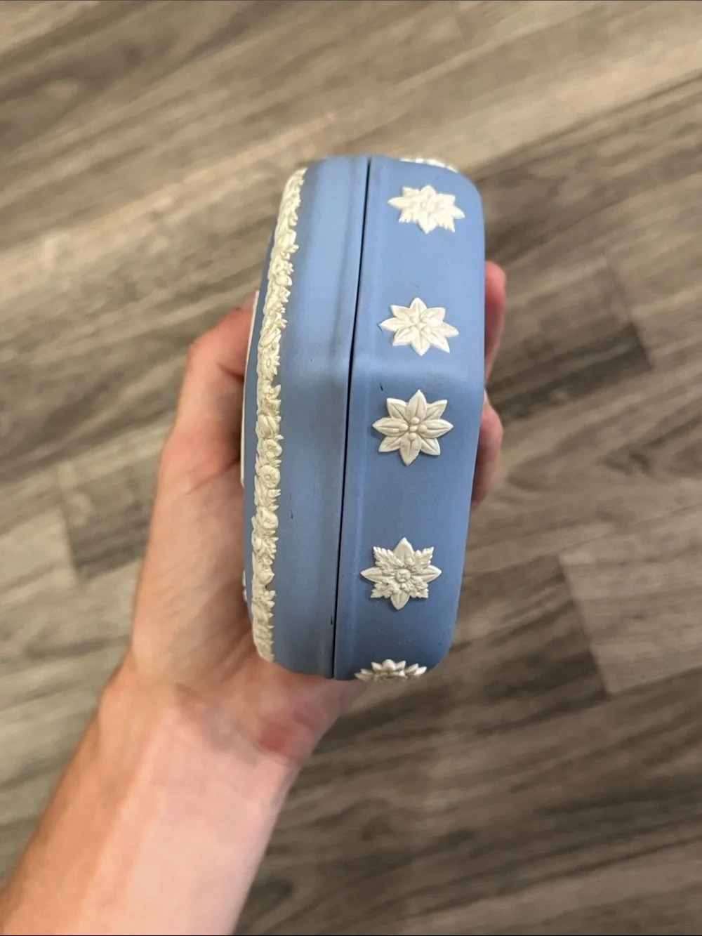 Vintage Wedgwood pale blue Jasperware heart shaped trinket box